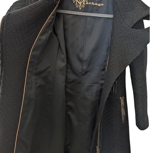 Mackage Virgin Wool Herringbone Black Knit Long Coat XS - Picture 8 of 10